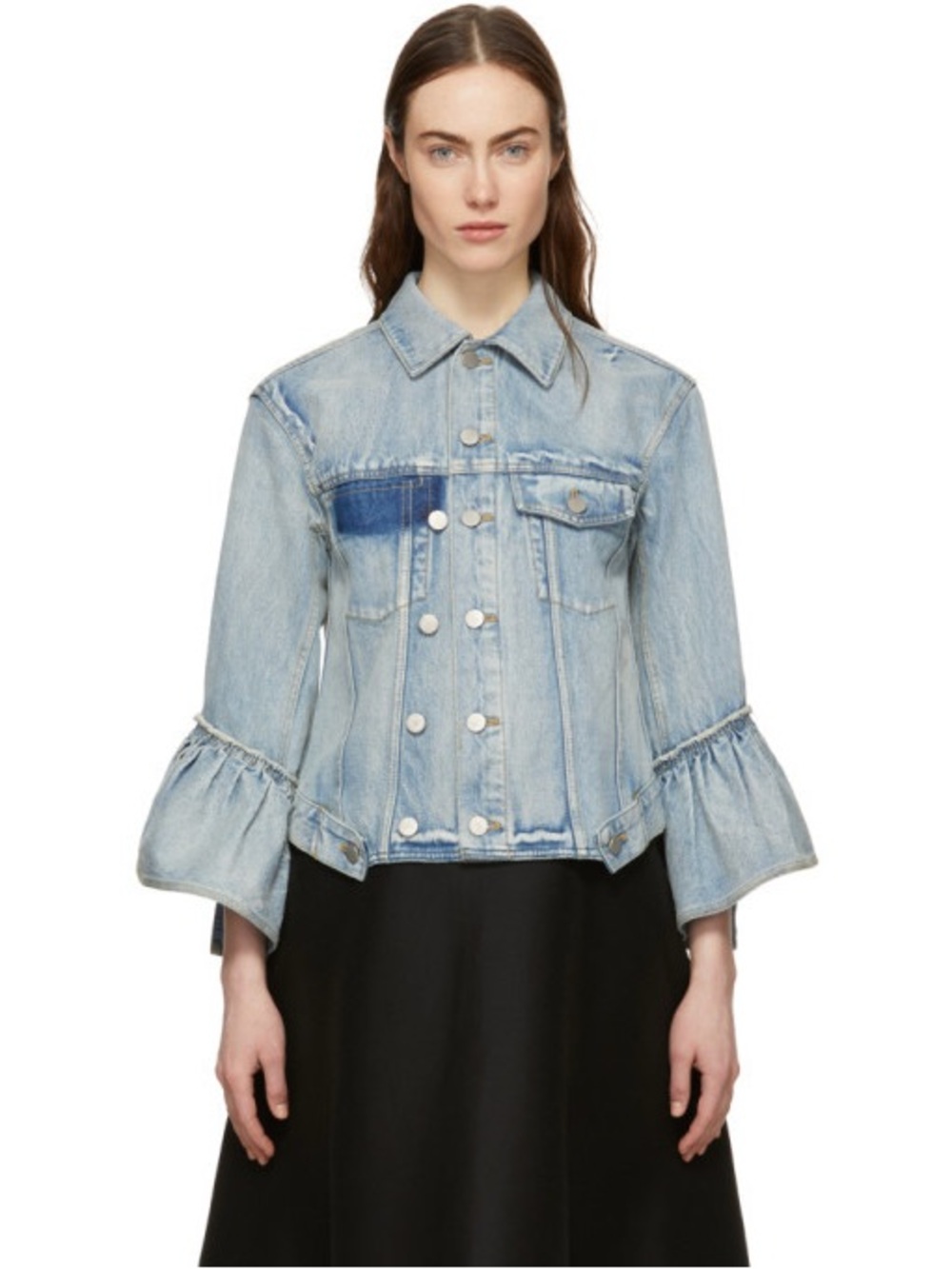 3.1 Phillip Lim Indigo Denim Ruffle Sleeve Jacket Size 8